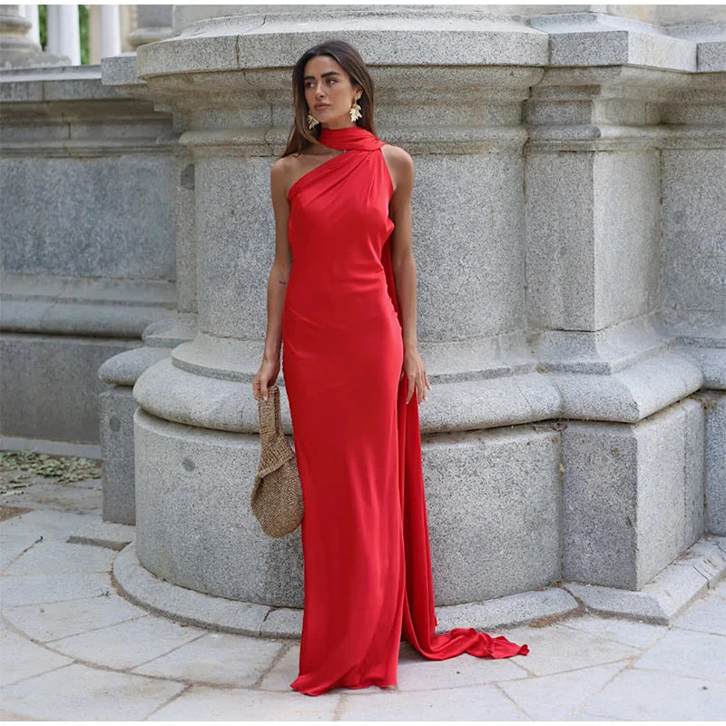 Satin Halter Backless Party Dress