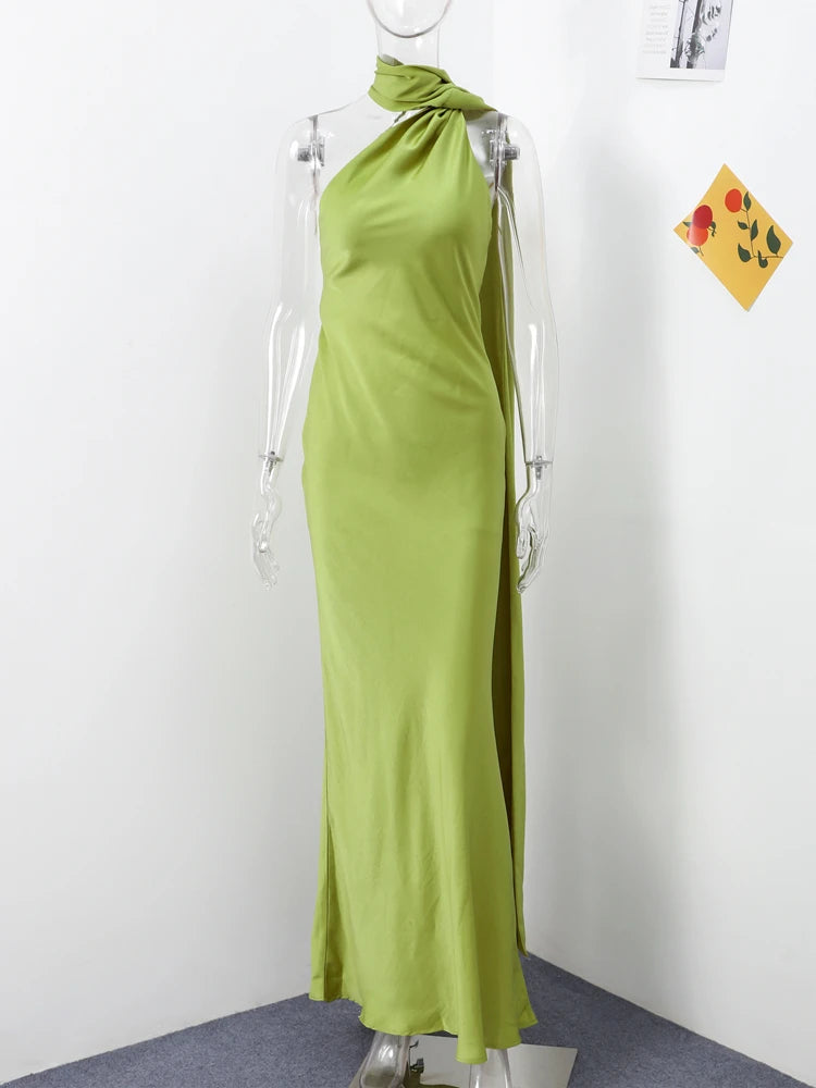 Ribbon Halter Backless Maxi Dress