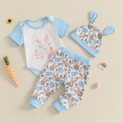 Baby Boy 3-Piece Easter Outfit Set – Romper Pants & Hat