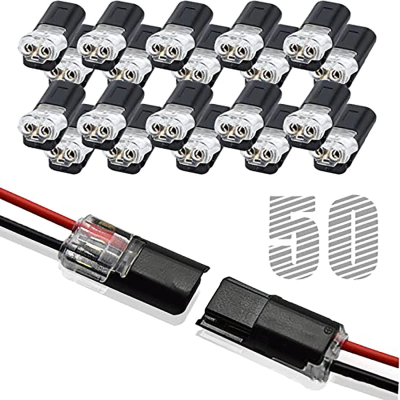 50pcs Low Voltage Wire Connector, Double Wire Plug in Connector with Locking Buckle, Led Light Strip Connectors 2 Pin