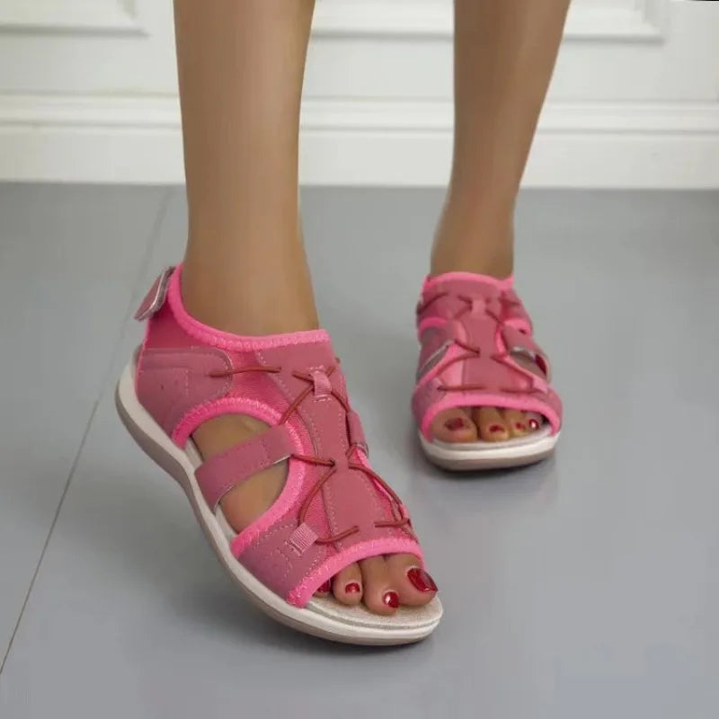 Women's Sandals Summer 2024 New Round Head Breathable Casual Sandals Large Size Flat Beach Sandals Women Zapatos De Mujer