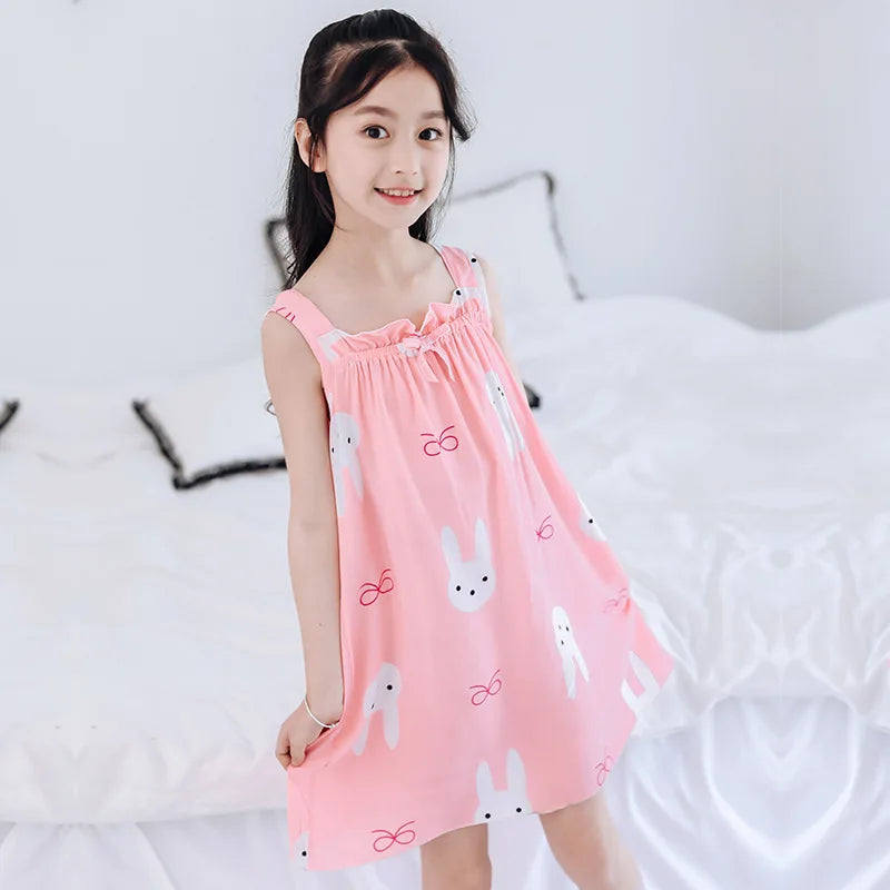 Rabbit Kids Cotton Nightdress Little Teen Girl Pajamas Dresses Children Summer Nightgowns Home Clothes Kids Sleepwear Gecelik