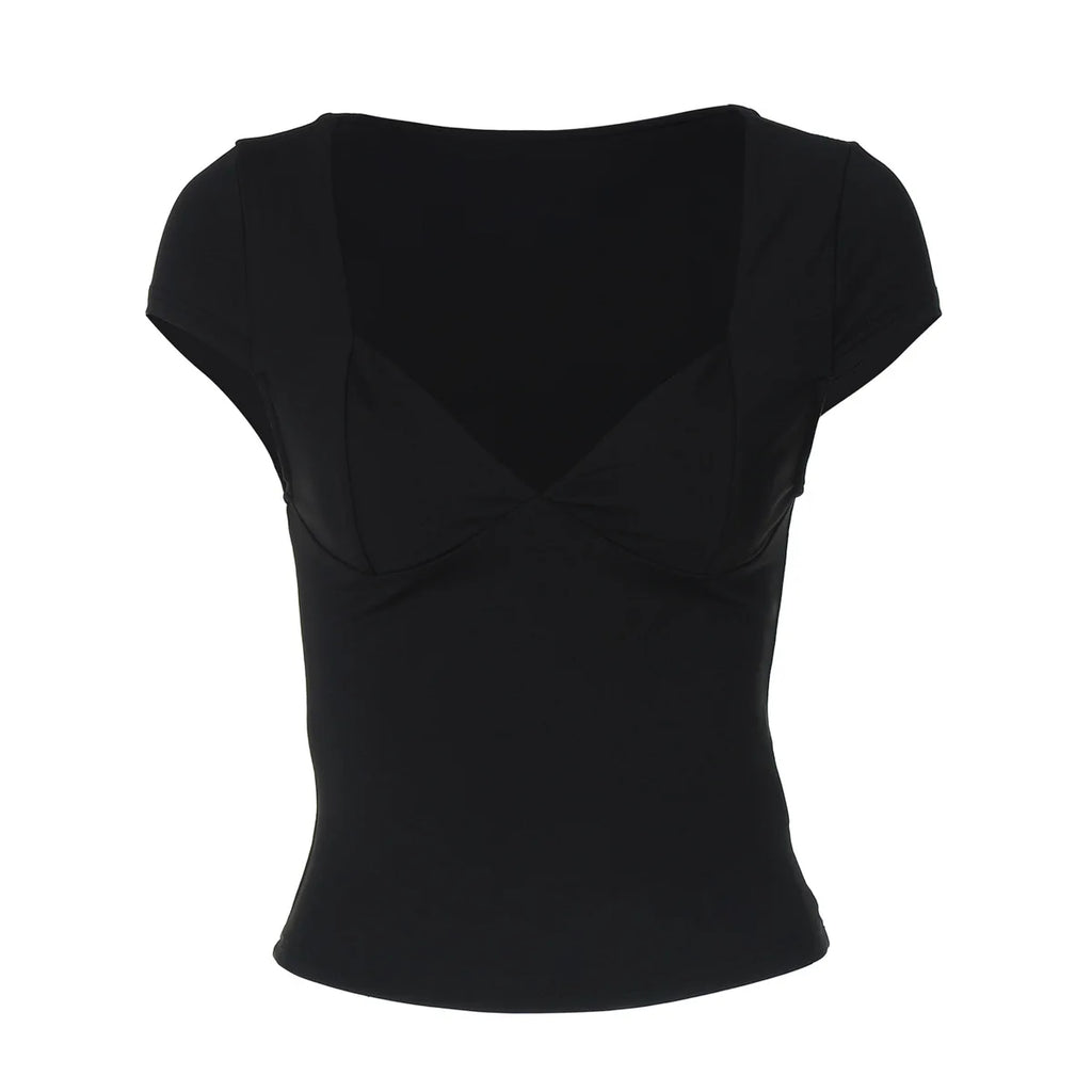 V-Neck Waist-Cut Crop Top