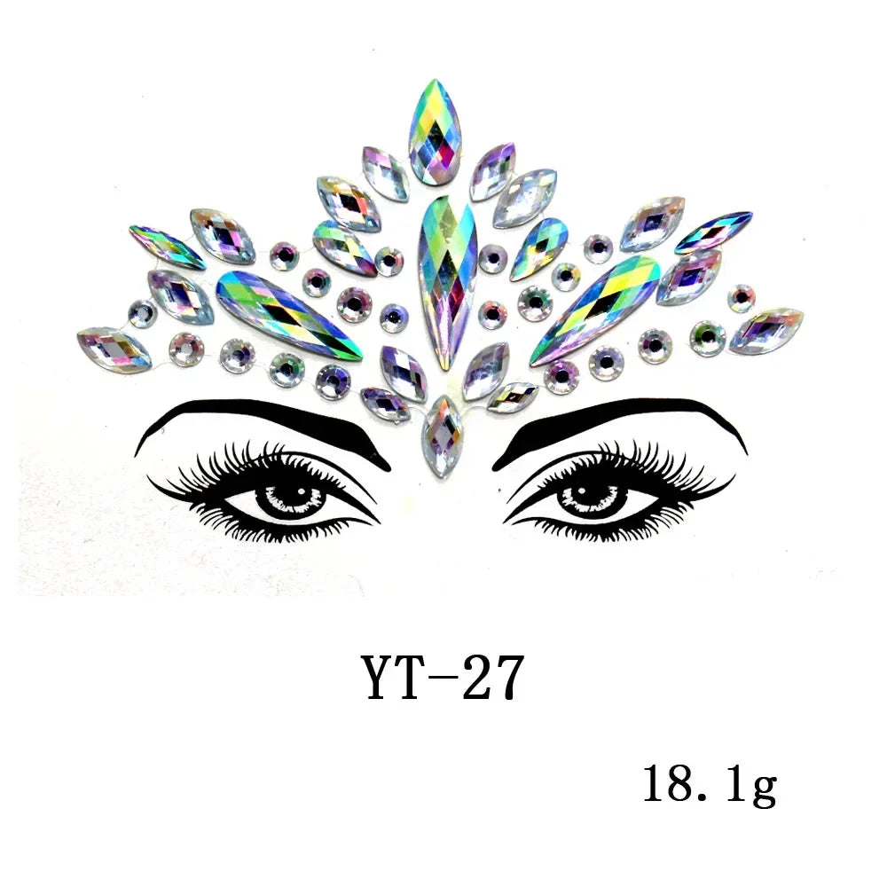 3D Sexy Face Tattoo Stickers Temporary Tattoos Glitter Fake Tattoo Rhinestones Masquerade for Women Party Face Jewels Tattoo