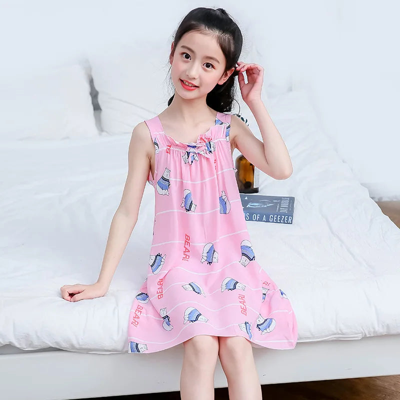 Rabbit Kids Cotton Nightdress Little Teen Girl Pajamas Dresses Children Summer Nightgowns Home Clothes Kids Sleepwear Gecelik