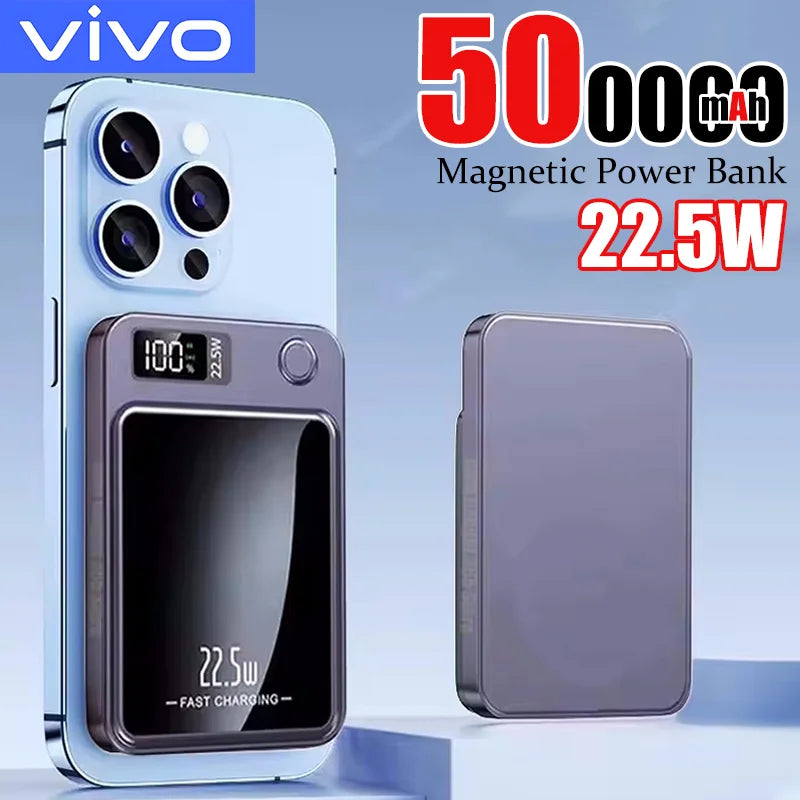 VIVO 500000mAh Wireless Magnetic PowerBank 22.5W Fast Charging Portable External Battery PowerBank Adapter For iPhone Huawei