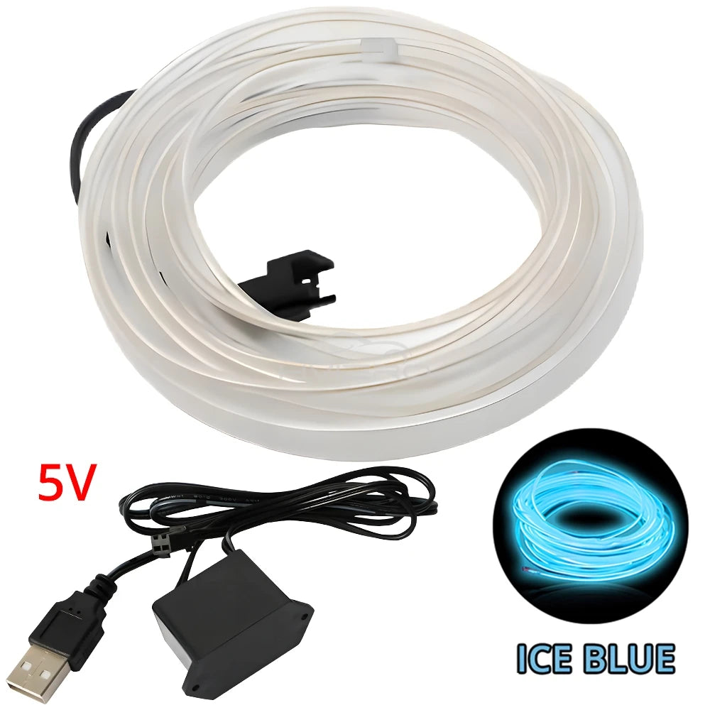 Hot Sale 1/2/3/5M Car Interior Lighting LED Door Strip Decoration Garland Wire Rope Tube Line Flexible Neon Lamps Bar USB Drive