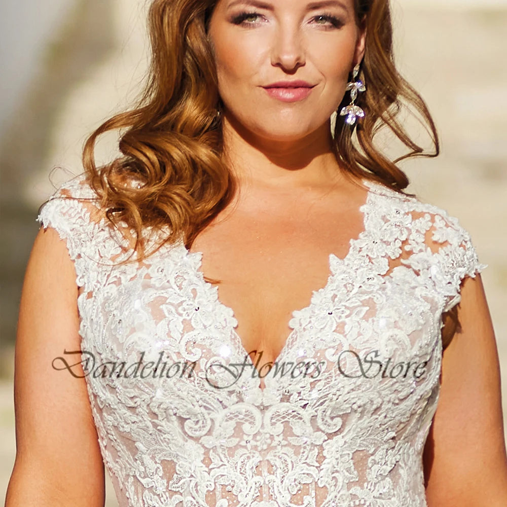 Plus Size Tulle Lace Backless Mermaid Wedding Dress