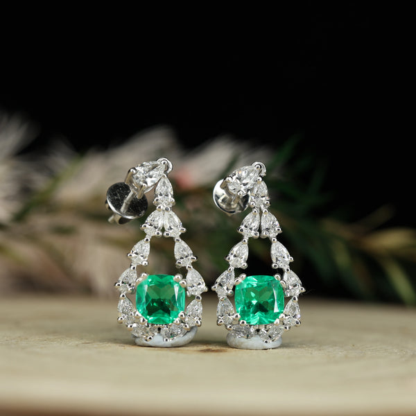 Luxury Cushion Cut Moissanite Tourmaline Drop Earrings 925 Sterling Silver Gold Floral Cluster Statement Wedding Fine Jewelry