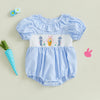 Adorable Toddler Girls Easter Outfit with Bunny Embroidery Ruffled Sleeves and Round Neckline - Cute Summer Romper
