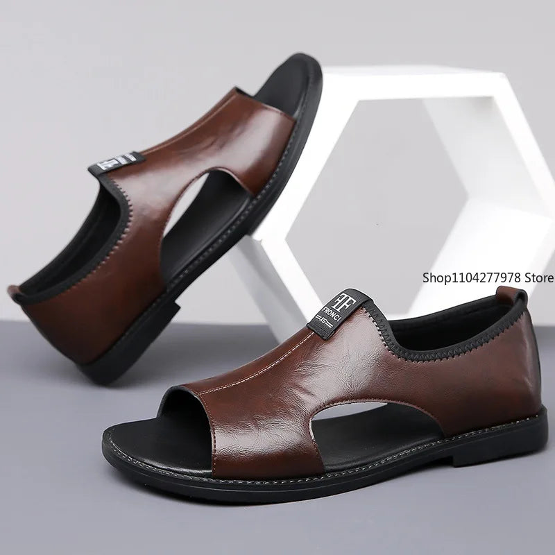 Men's Leather Flat Beach Sandals Slippers
