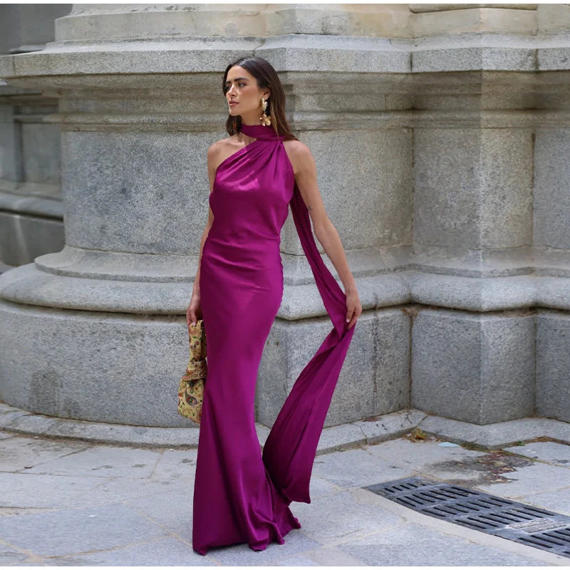Satin Halter Backless Party Dress