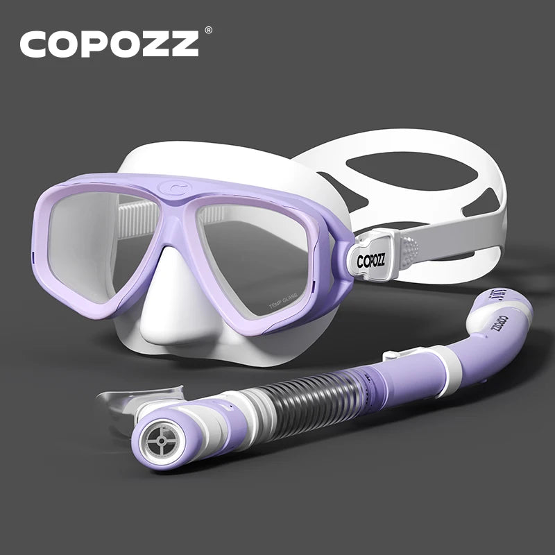 COPOZZ 2025 Scuba Diving Mask Set Anti Fog Goggles with Snorkel Glasses Tube Adjustable Strap for Women Men Adult Swimming Mask