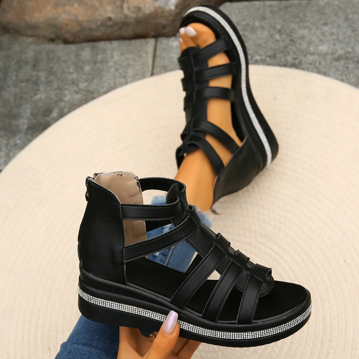 Sandalias De Mujer  2024 Summer Shoes for Women Plus Size 36-43 Women Platform Sandals Black White Beige Wedge Zapatos De Mujer