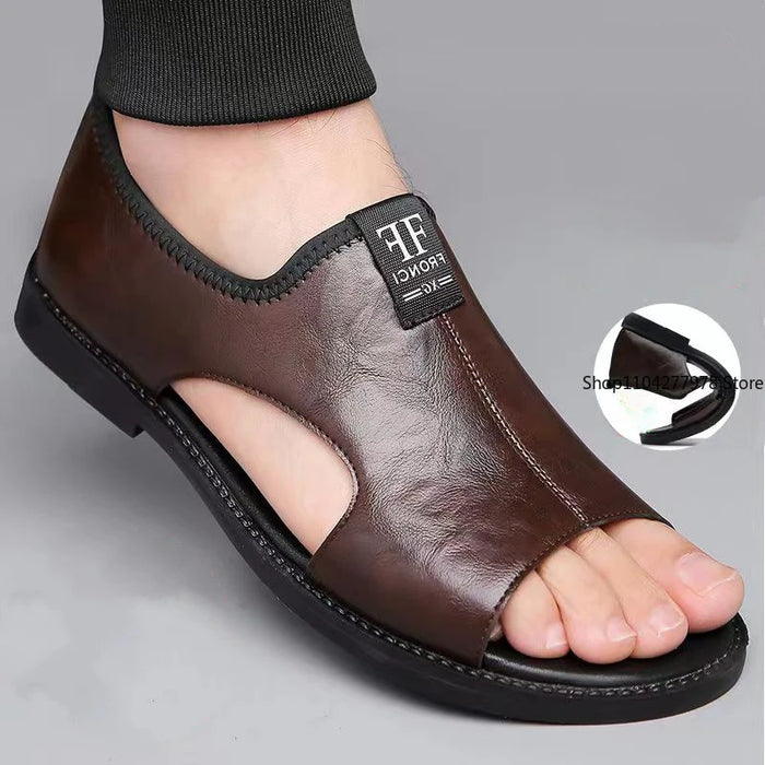 Men's Leather Flat Beach Sandals Slippers