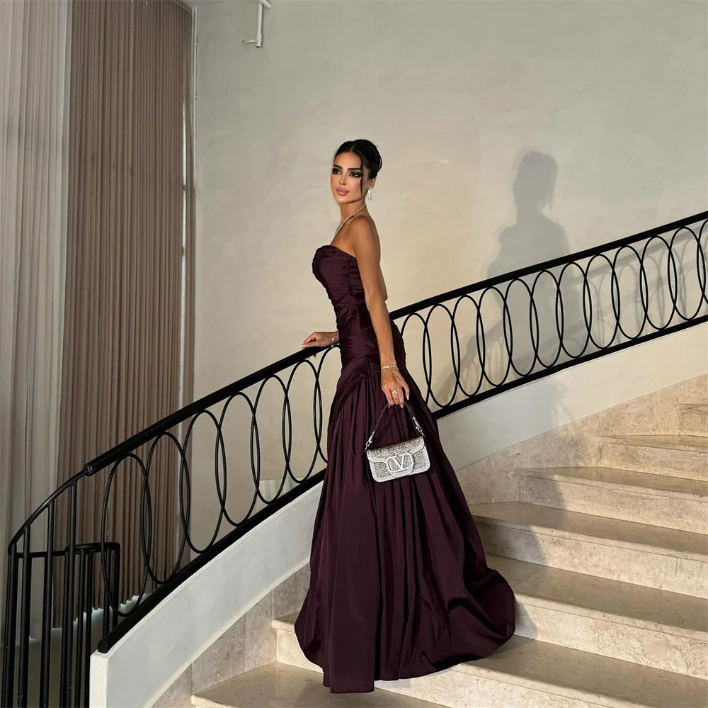 ROYET Long Pleated Evening Dress – Classic Floor Length Party Gown