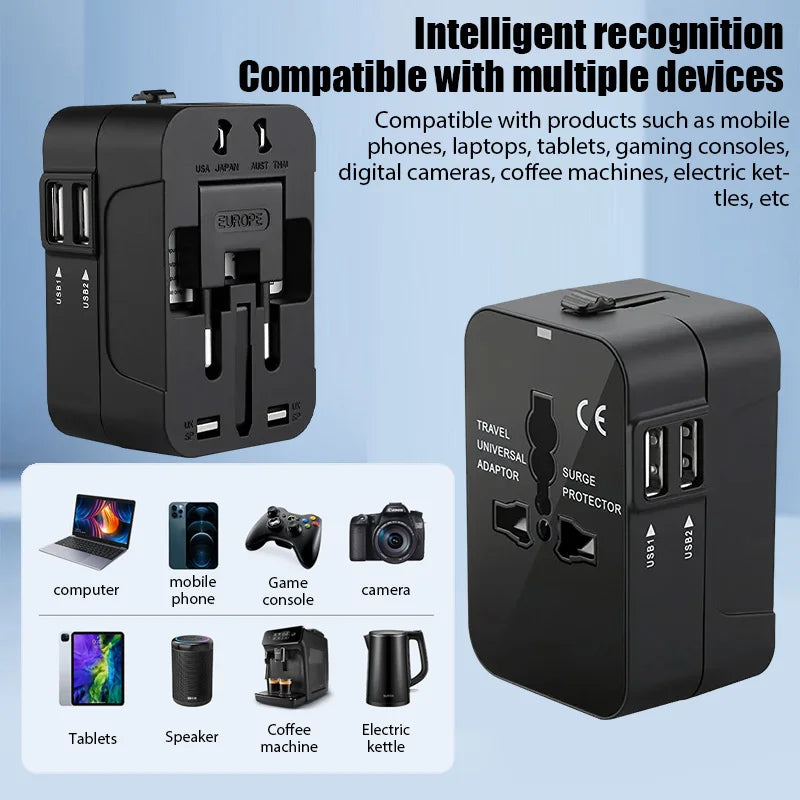Universal Travel Adapter — 150+ Countries with 2 USB Ports & Surge Protection