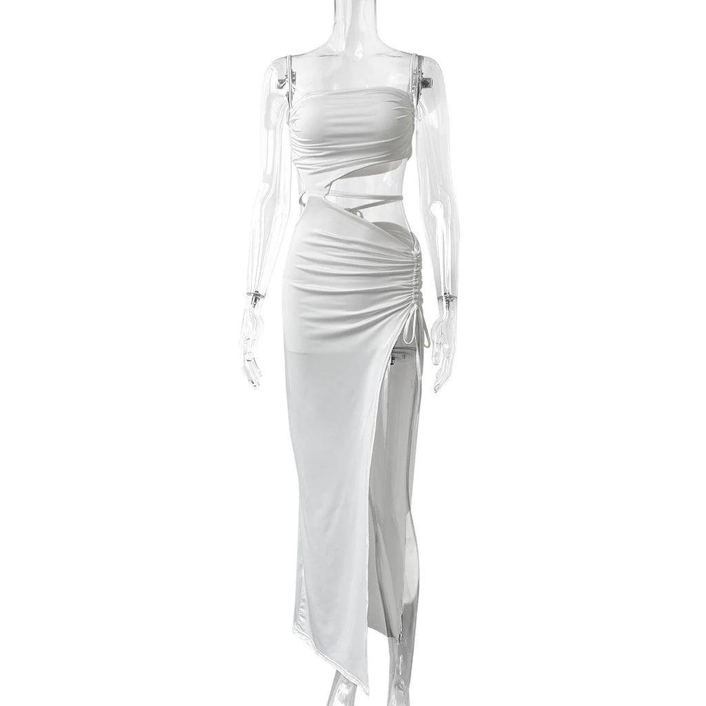 Drawstring High-Split Maxi Dress