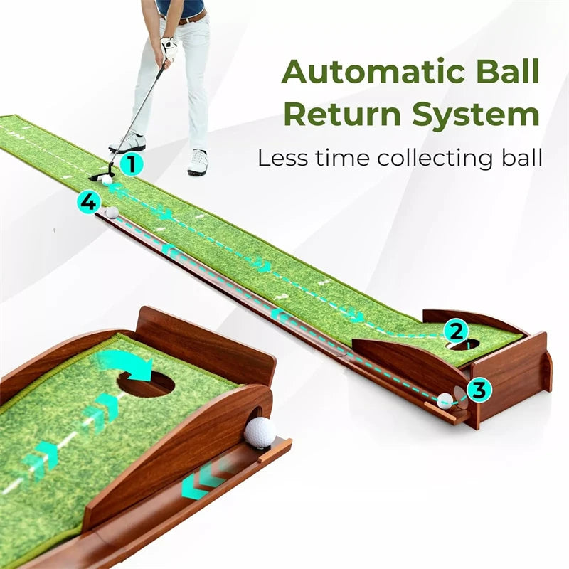 Golf Putting Mat with Automatic Ball Return