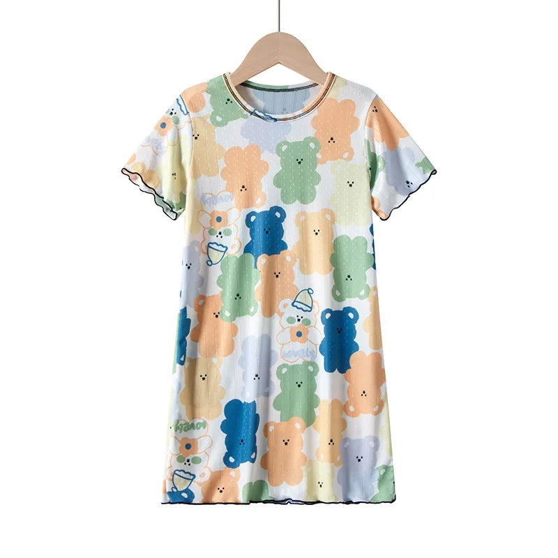 Rabbit Kids Cotton Nightdress Little Teen Girl Pajamas Dresses Children Summer Nightgowns Home Clothes Kids Sleepwear Gecelik