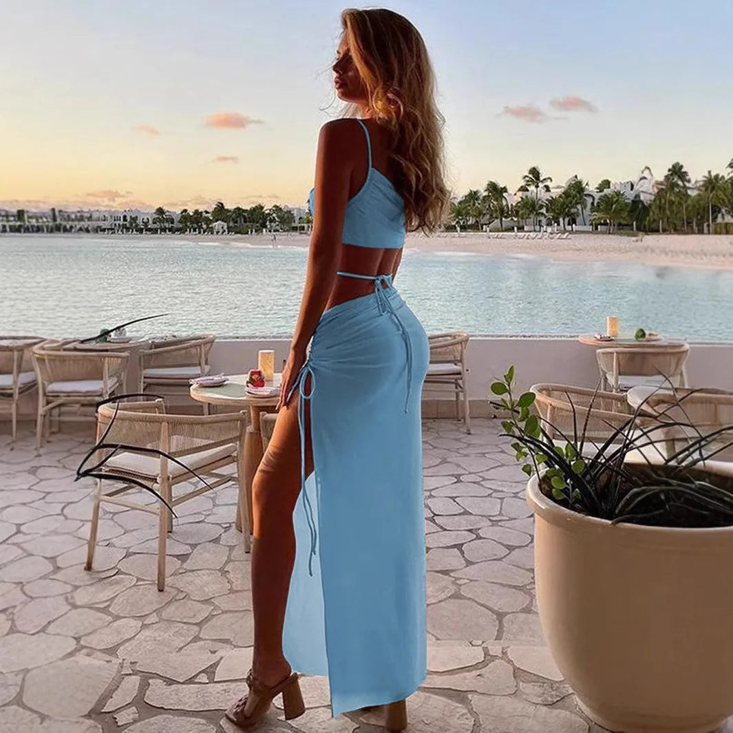 Drawstring High-Split Maxi Dress