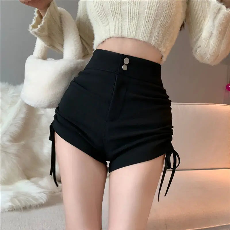 Black High-Waist Skinny Shorts