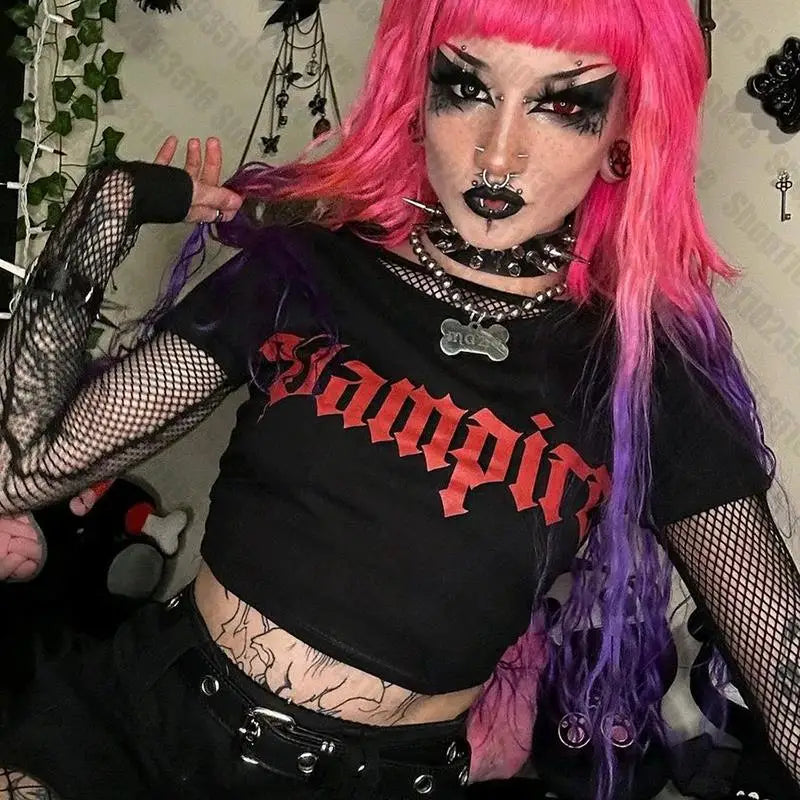 Letter-Print Gothic Crop Top