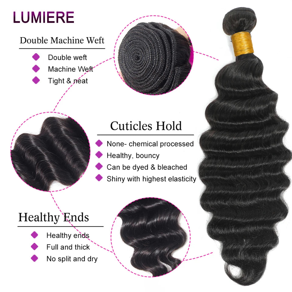 30'' Wholesale Loose Deep Wave Human Hair Bundle With Closure Frontal HD Transparent 100% Raw Virgin Peruvian 16A Hair Extension