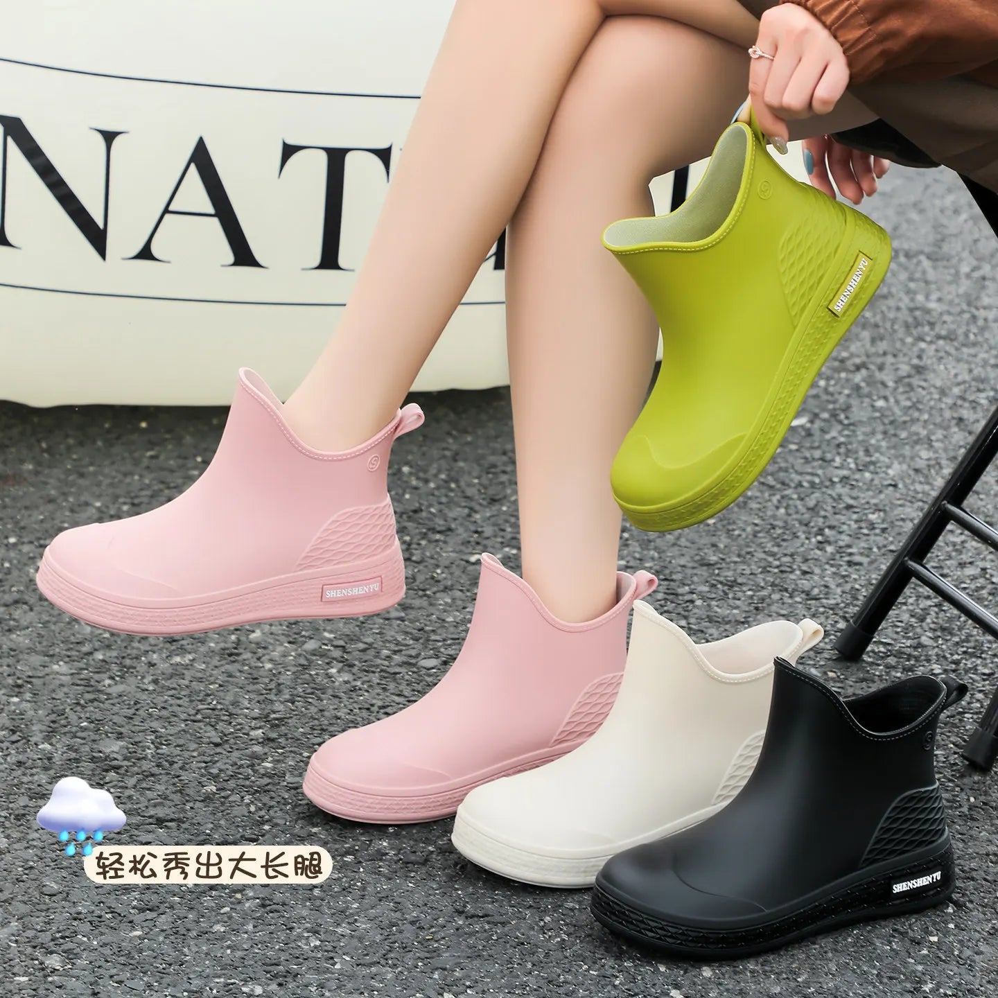 Short rain boots for women, waterproof, anti-slip, lined, suitable for rainy weather,  comfortable, kitchen work, rubbershoes