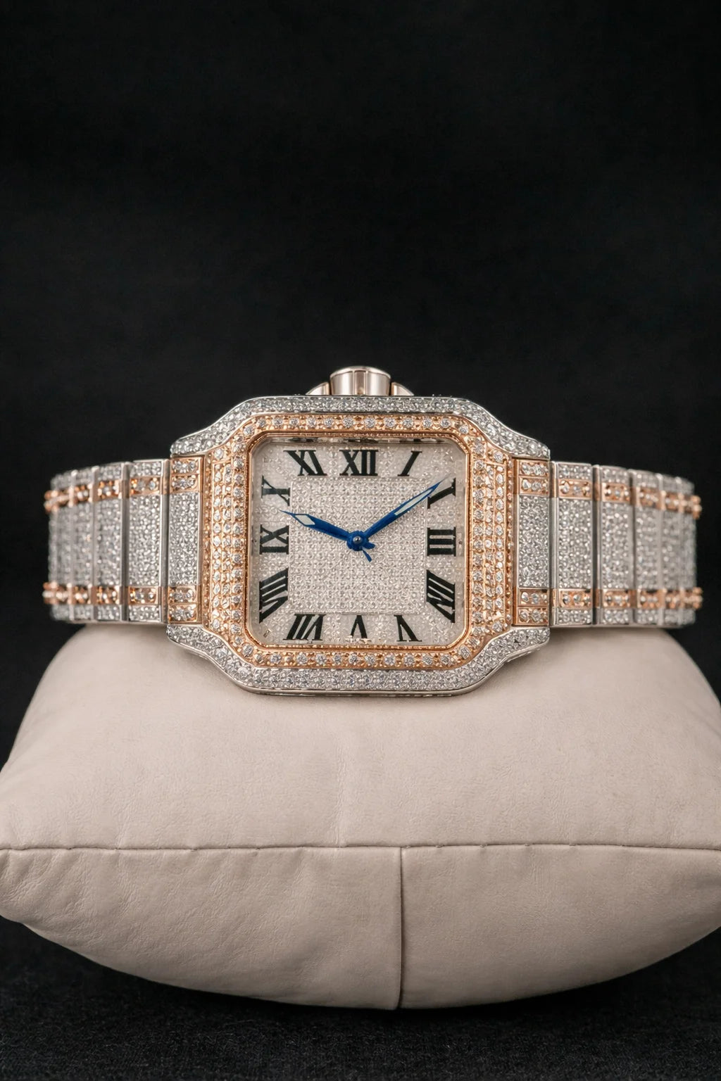 Men's Iced Out Moissanite Automatic Watch — Square Dial, Sapphire Glass