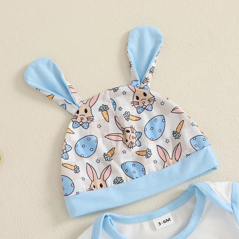 Baby Boy 3-Piece Easter Outfit Set – Romper Pants & Hat