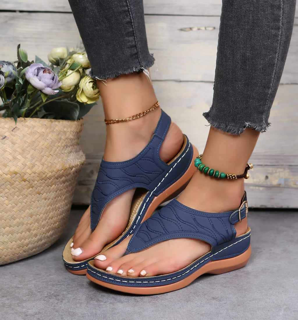 Women Summer Sandals Daily Outdoor Slope Heel Beach Roman Sandals Outdoor Anti-skid Open-toe Sandal for Girls Platform Shoes