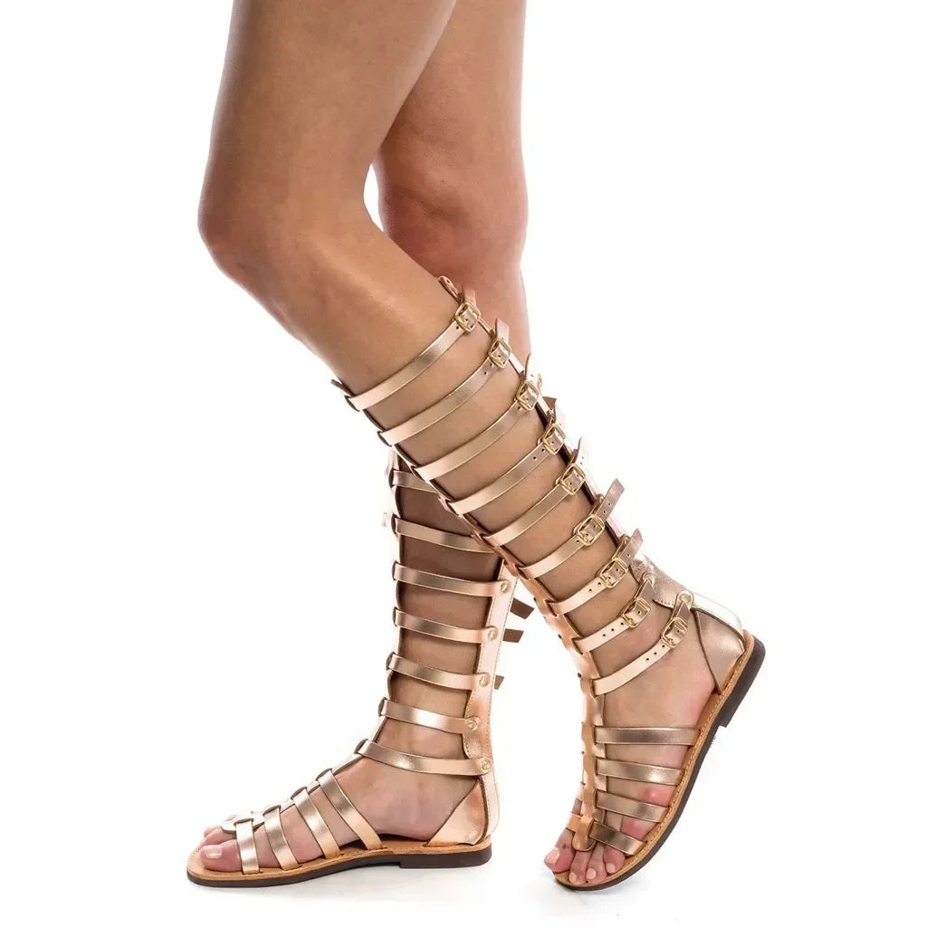 Sandals Ladies Fashion Casual Flats Knee High Boot Retro Shoes Sandal 2025 New Peep Toe Women Outdoor Cool Summer Boots