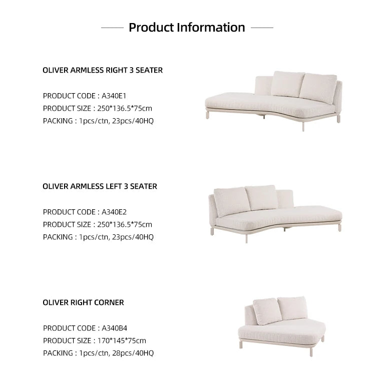 Outdoor Lounge 3 Seat Aluminium Outdoor Modular Sofa Outside Patio Seating Furniture Garden Sofa Sets
