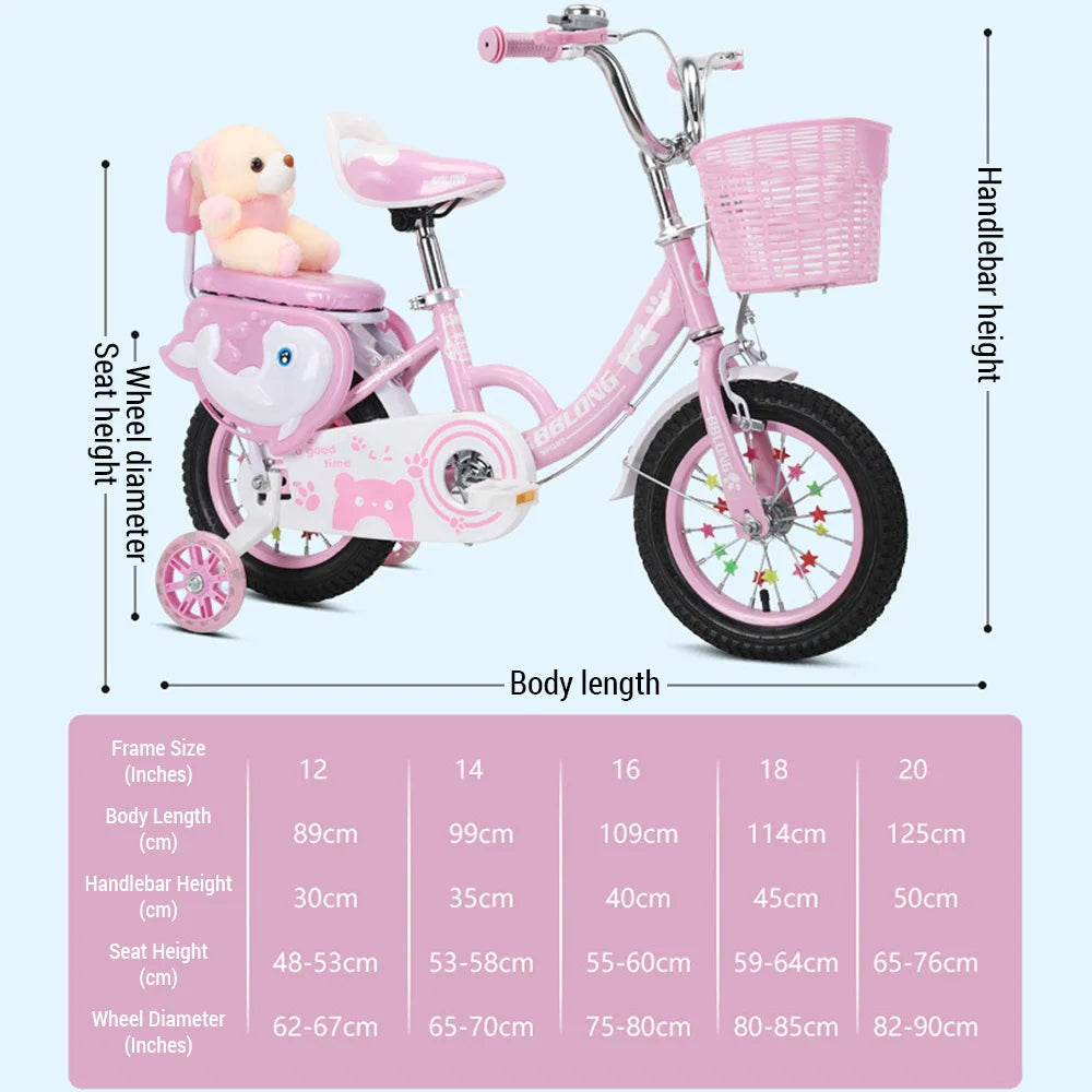 Kids Bike 12-20 Inch for Girls Ages 3-13 – Training Wheels & Basket