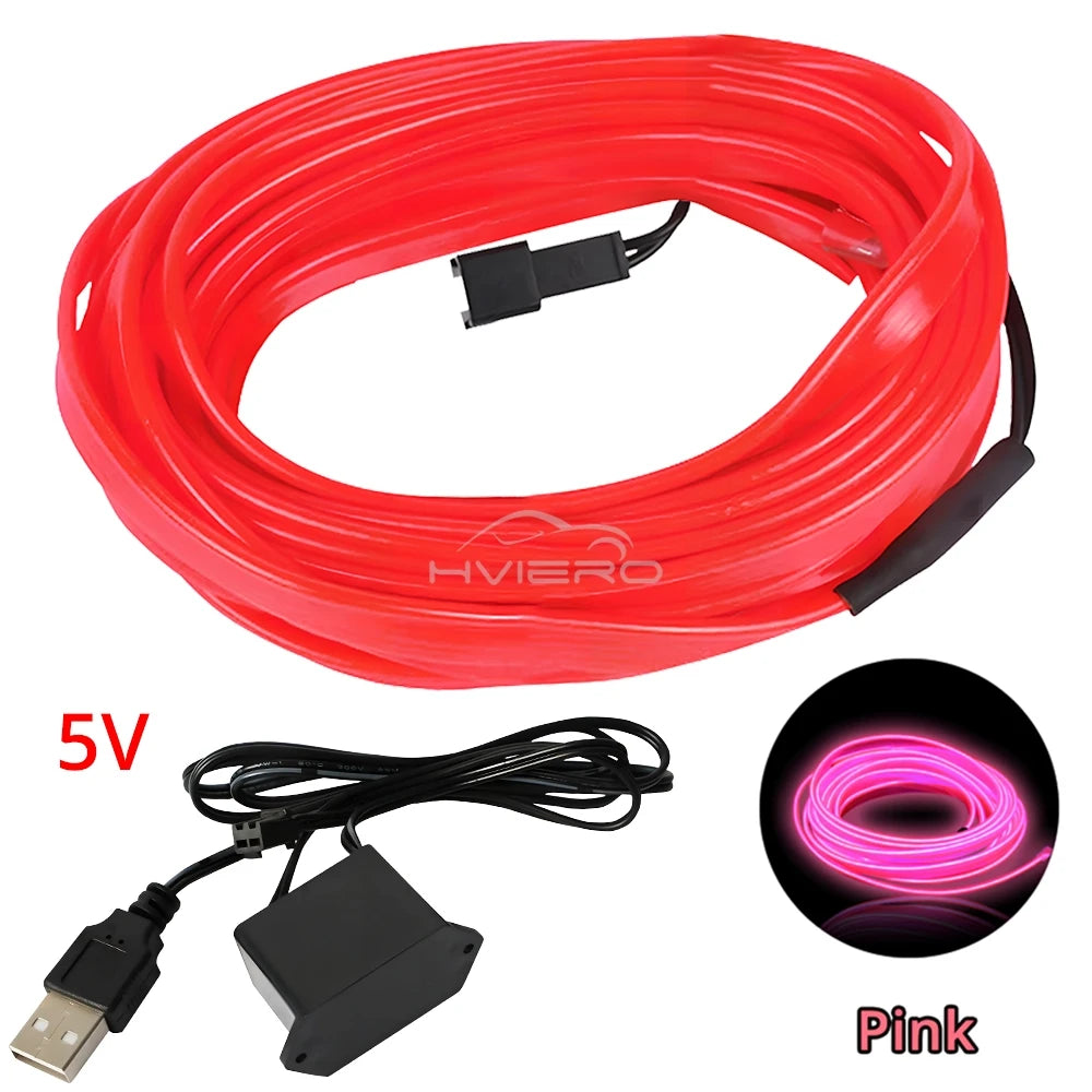Hot Sale 1/2/3/5M Car Interior Lighting LED Door Strip Decoration Garland Wire Rope Tube Line Flexible Neon Lamps Bar USB Drive
