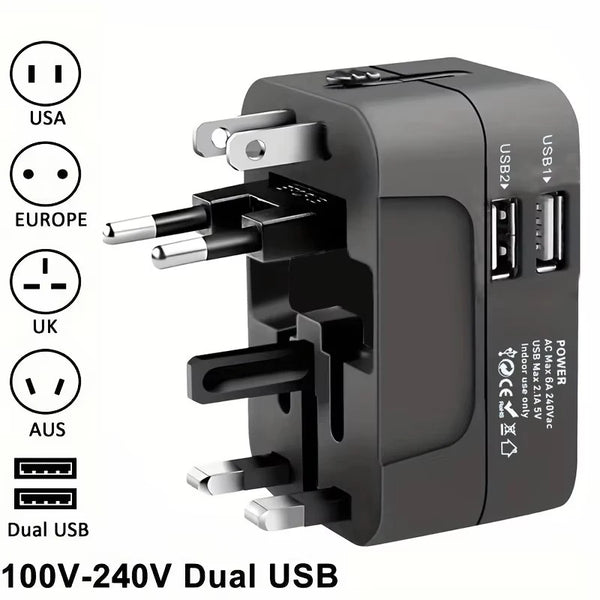 Universal AC Power Adapter — EU/US Plug Converter with Dual USB Ports