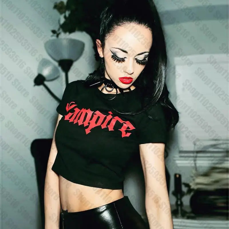 Letter-Print Gothic Crop Top