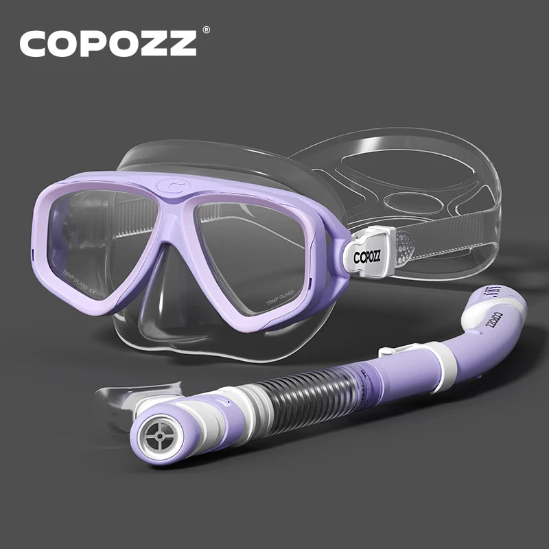 COPOZZ 2025 Scuba Diving Mask Set Anti Fog Goggles with Snorkel Glasses Tube Adjustable Strap for Women Men Adult Swimming Mask