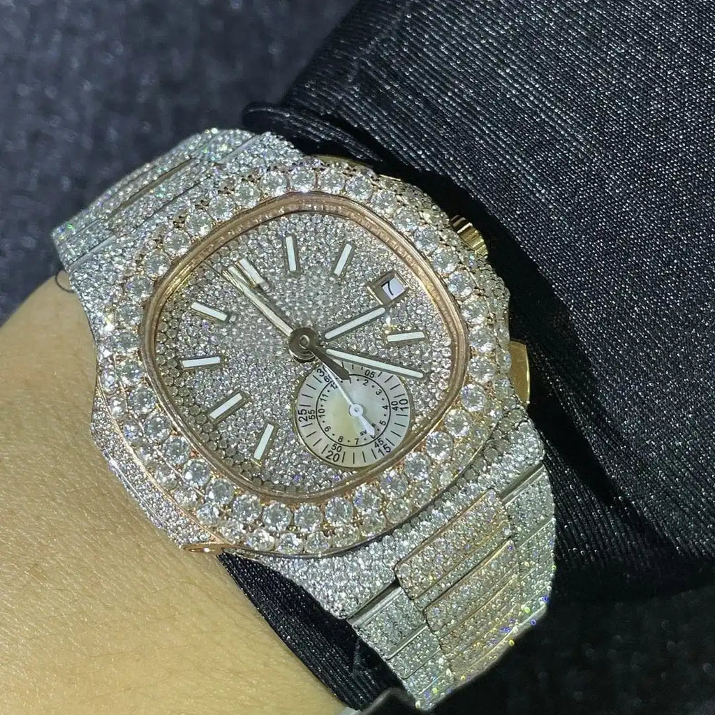 Hip Hop Iced Out Automatic Mechanical Watch — Square Case, Diamond Accents
