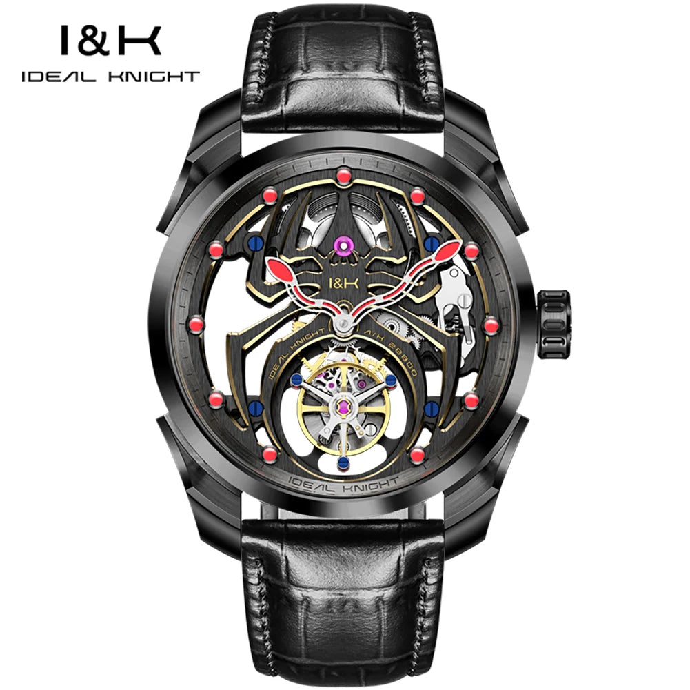 IDEAL KNIGHT 6802 Tourbillon Hollow Automatic Watch — Sapphire, Spider Dial