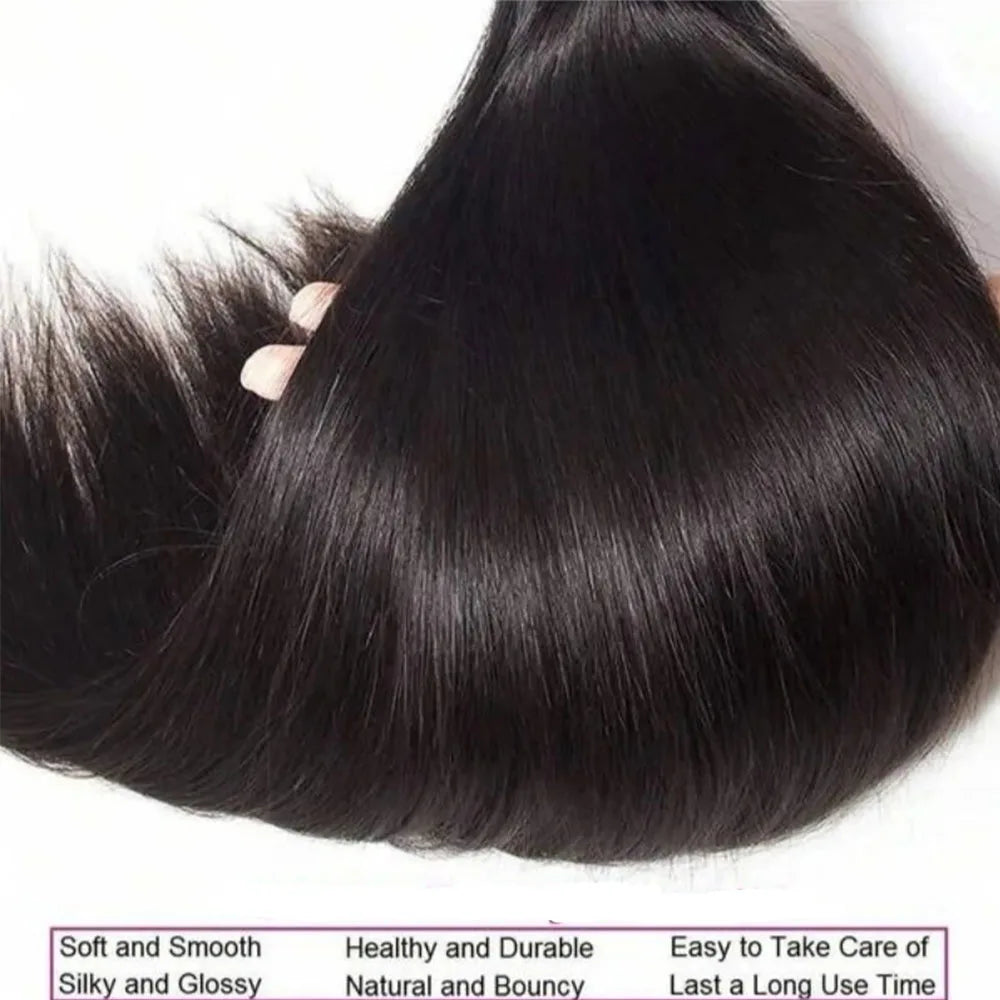 40 42 Inch Long Straight Human Hair Bundles Natural Brazilian Virgin Hair 1/3/4 Bundles Hair Extensions Double Weft Wet And Wavy