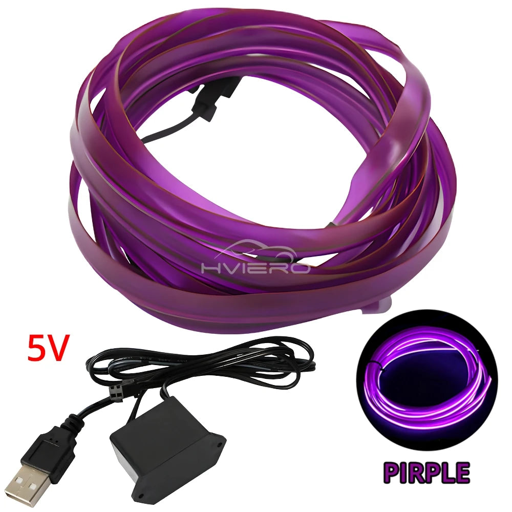 Hot Sale 1/2/3/5M Car Interior Lighting LED Door Strip Decoration Garland Wire Rope Tube Line Flexible Neon Lamps Bar USB Drive