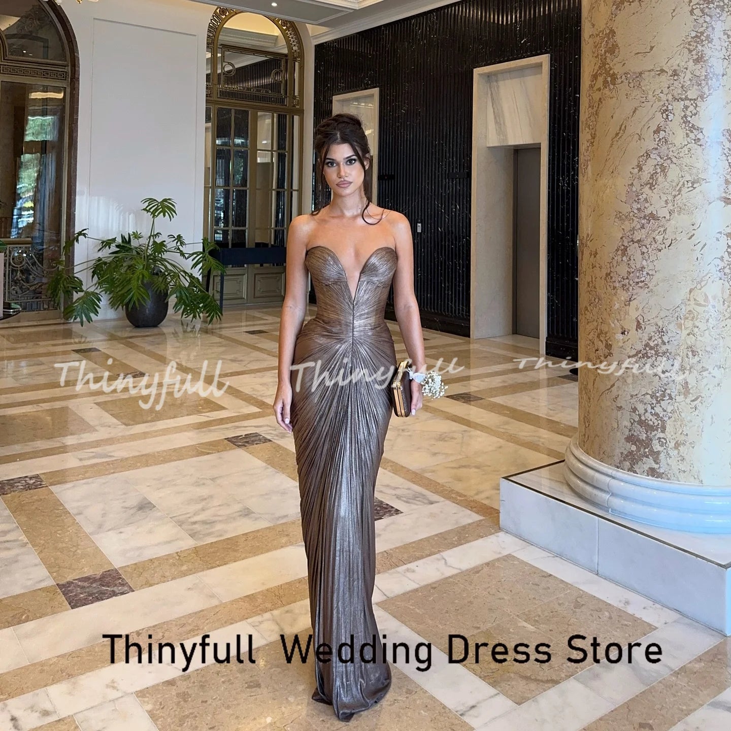 Thinyfull Mermaid Sleeveless Prom Dresses Sweetheart Sleeveless Pleat Evening Dress Long Formal Gown Robe De Soirée Customized