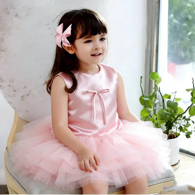 Girls' Pink Princess Party Dress with Mesh Skirt