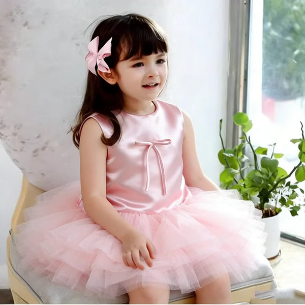 Girls' Pink Princess Party Dress with Mesh Skirt