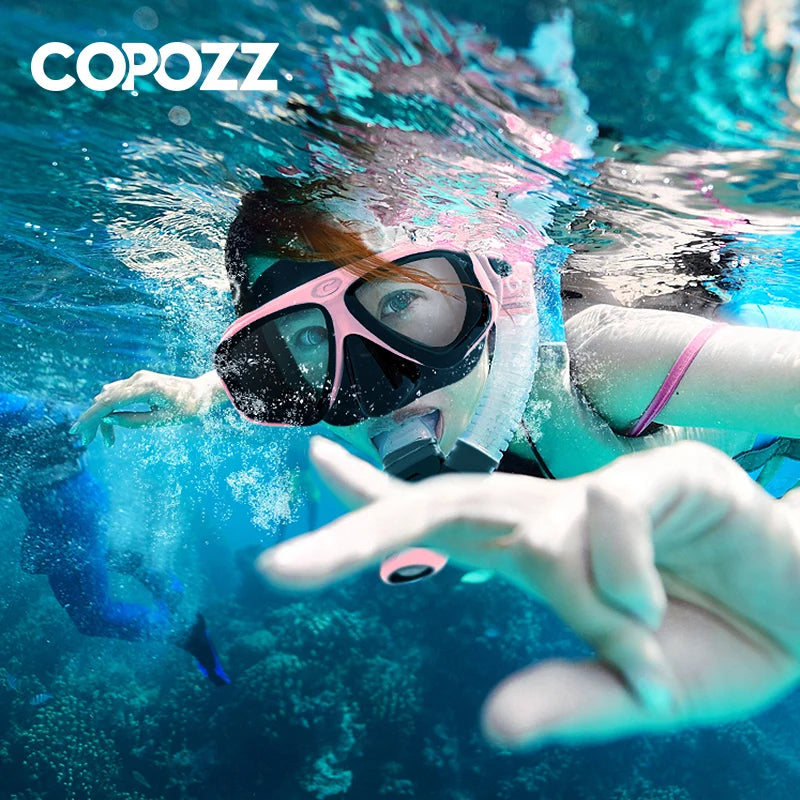COPOZZ 2025 Scuba Diving Mask Set Anti Fog Goggles with Snorkel Glasses Tube Adjustable Strap for Women Men Adult Swimming Mask