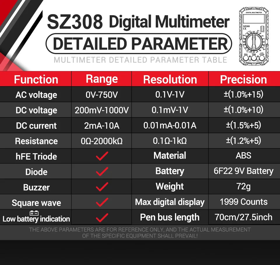 ANENG SZ308 Digital Multimeter AC/DC Tester