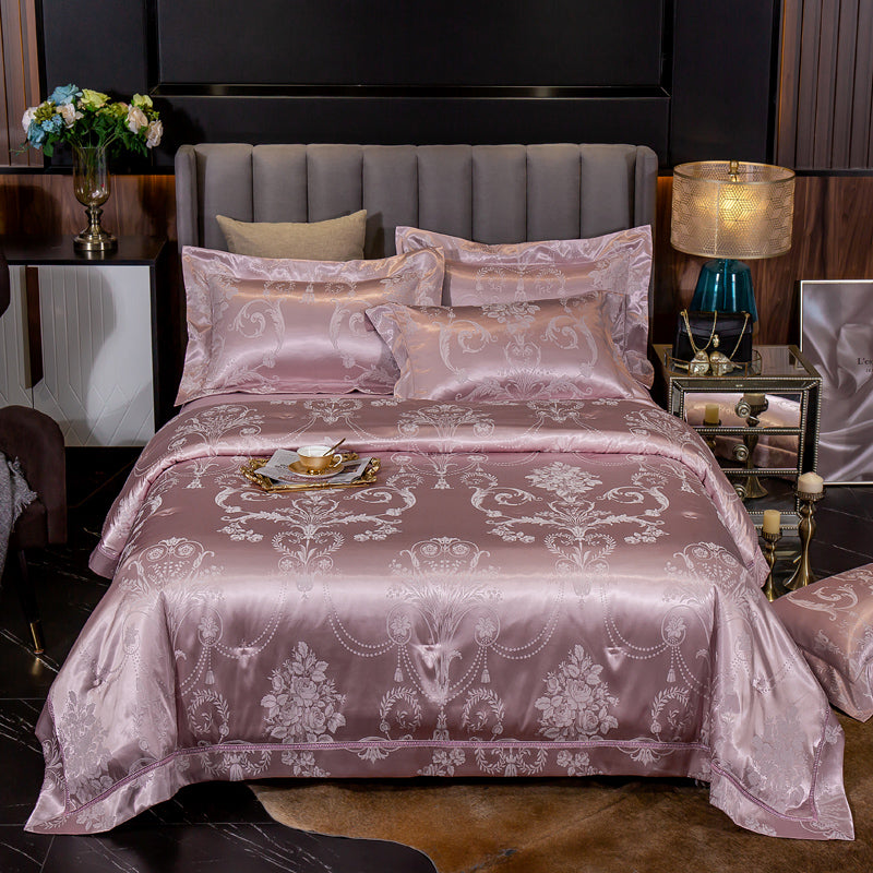 European Luxury Cotton Jacquard Bedding Set — Floral Elegance
