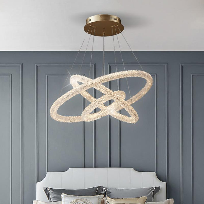 Crystal Ring Chandelier — LED Ceiling Light for Living Room & Bedroom